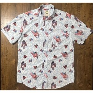 RSVLTS Button Up Shirt Men's Large Blue Randy Savage WWE Legends Patriotic